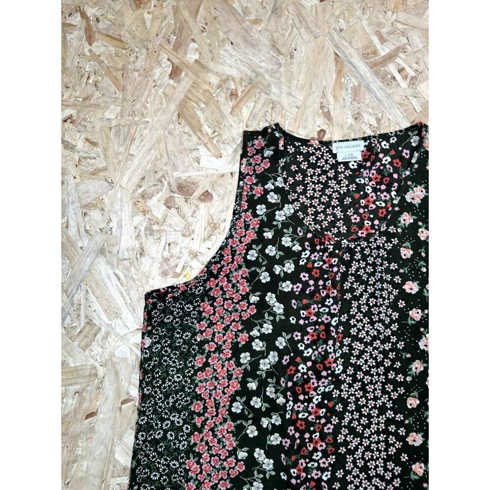Van Heusen Floral Tank Top Womens Large Green Pink Mixed Flower Print Sleeveless - Picture 4 of 14